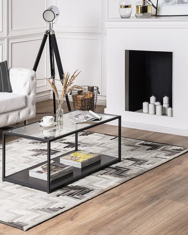 Gulvtæppe Grå Beige Læder og Filt 140 x 200 cm Rektangulær Patchwork 3D Effekt Koskind Mønster Soveværelse Stue Entré Boho Retro Indretning