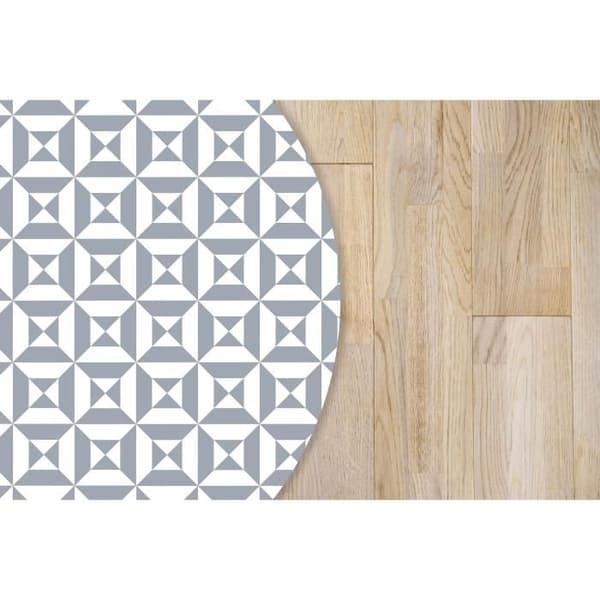 Rund Panorama Vinylmatta Blå Geometri 100x100 cm - Matta för kök, kontor och vardagsrum i PVC