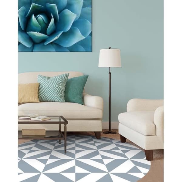 Rund Panorama Vinylmatta Blå Geometri 100x100 cm - Matta för kök, kontor och vardagsrum i PVC