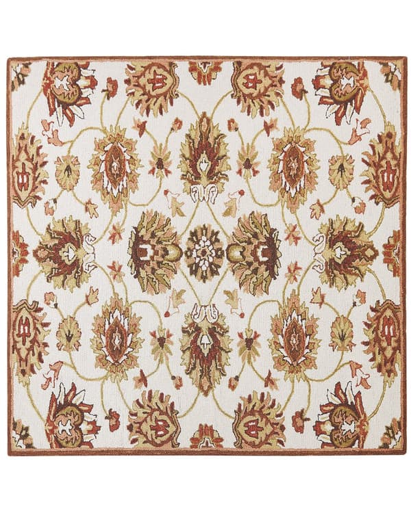tæppe beige og brunt uld 200 x 200 cm tykt tæt luv orientalsk mønster