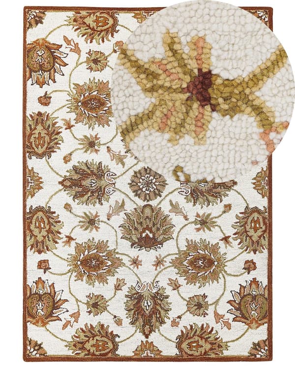 tæppe beige og brunt uld 160 x 230 cm tykt tæt luv orientalsk mønster