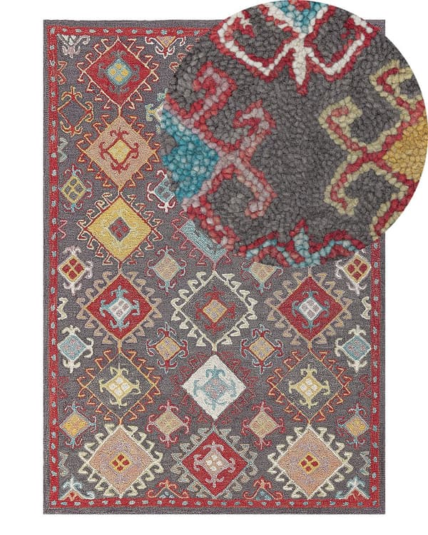 Tæppe Multifarvet Uld 140 x 200 cm Tykt Tæt Luv Orientalsk Mønster Kilim