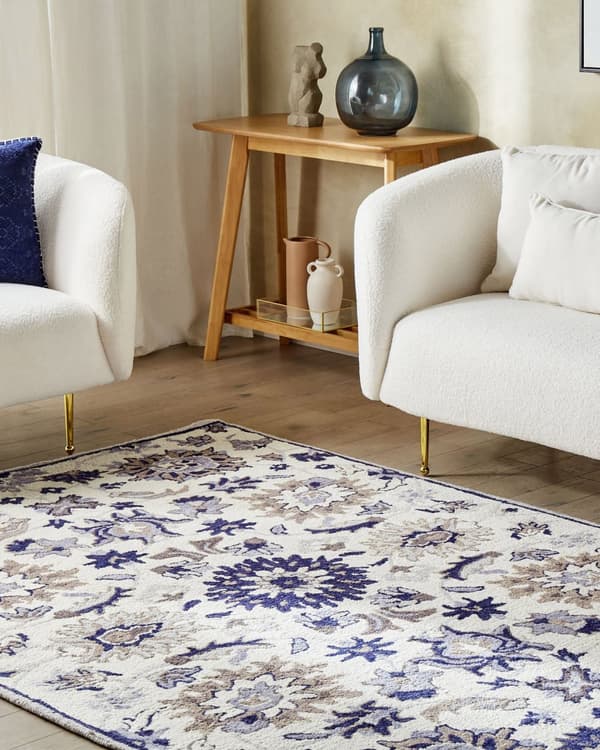 Tæppe Beige og Blå Uld 140 x 200 cm Tykt tæt luv orientalsk mønster