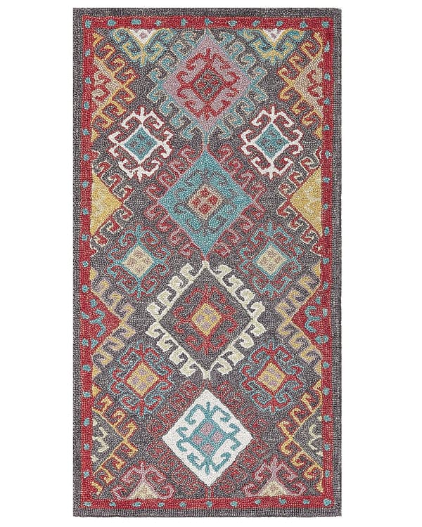 Matto monivärinen 80 x 150 cm villa suorakulmio itämainen kuvio matala nukka perinteinen