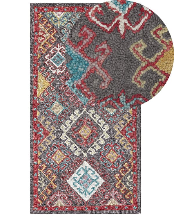 Matto monivärinen 80 x 150 cm villa suorakulmio itämainen kuvio matala nukka perinteinen