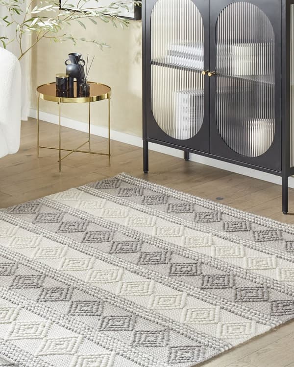 Matto vaalea beige harmaa 200 x 200 cm villa geometrinen kuvio neliö moderni boho