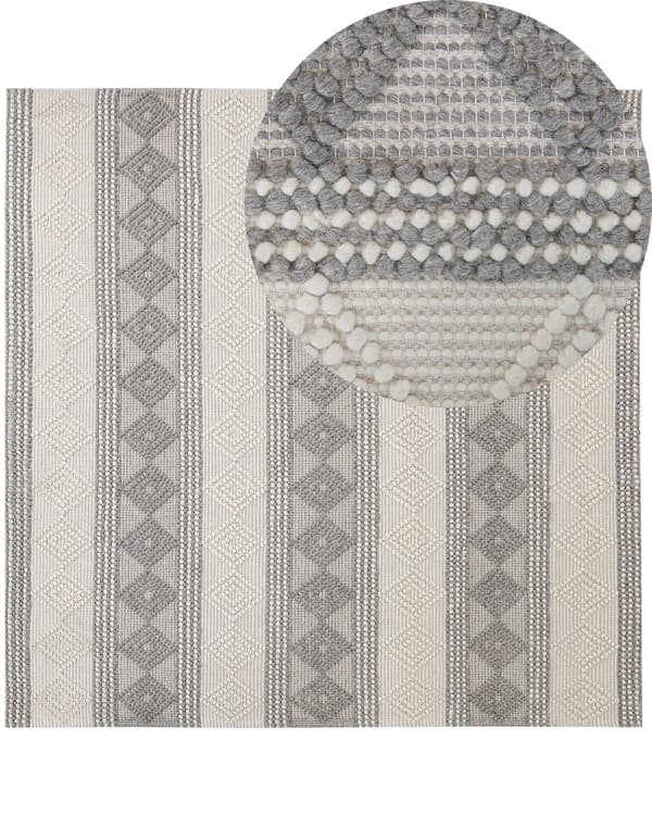 Matto vaalea beige harmaa 200 x 200 cm villa geometrinen kuvio neliö moderni boho