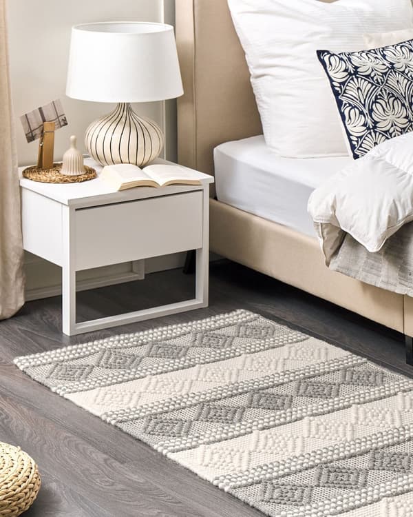 Matto vaalea beige harmaa 80 x 150 cm villa geometrinen kuvio suorakulmio moderni boho