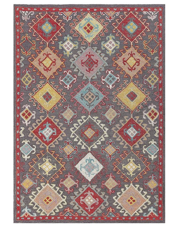 Matto monivärinen 160 x 230 cm villa suorakulmio itämainen kuvio matala nukka perinteinen
