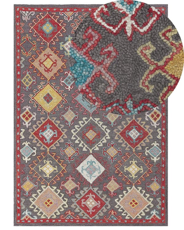 Matto monivärinen 160 x 230 cm villa suorakulmio itämainen kuvio matala nukka perinteinen