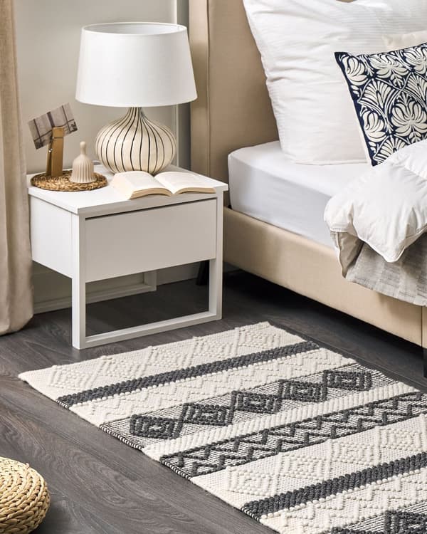 Matto vaalea beige harmaa 80 x 150 cm villa suorakulmio geometrinen kuvio moderni boho