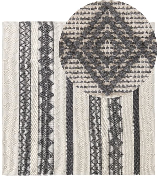 Matto vaalea beige harmaa 200 x 200 cm villa neliö geometrinen kuvio moderni boho