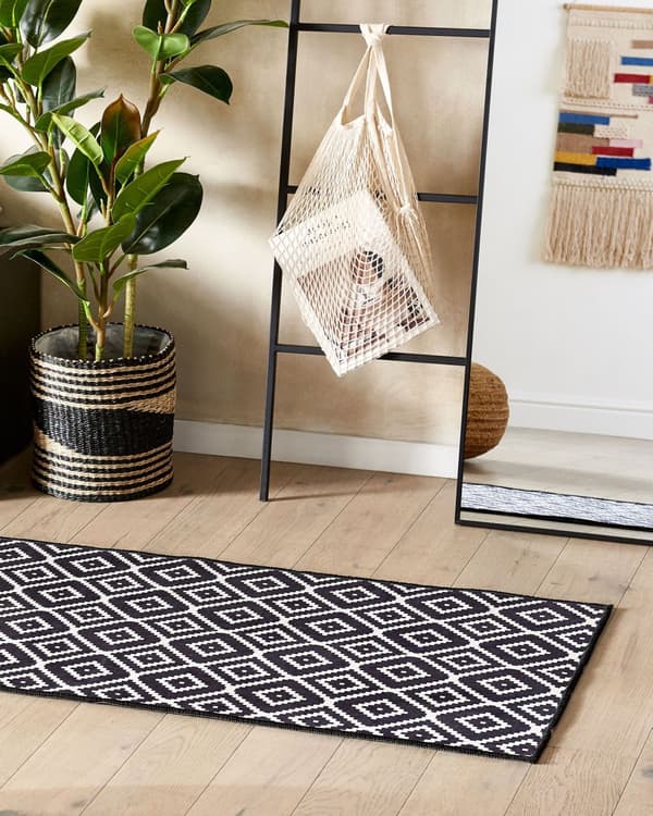 Løber Tæppe Sort og hvid polyester 60 x 200 cm Moderne stue soveværelse dekorationer