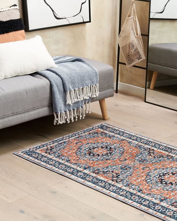 Løbertæppe Blå og Orange Polyester 70 x 200 cm Orientalsk nødstedte Stue Soveværelsesdekorationer