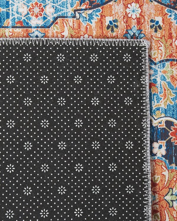 Løbertæppe Løber Blå og Orange Polyester 80 x 240 cm Orientalsk nødstedte Stue Soveværelsesdekorationer