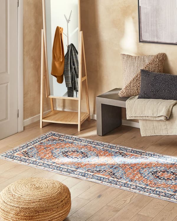 Løbertæppe Løber Blå og Orange Polyester 80 x 240 cm Orientalsk nødstedte Stue Soveværelsesdekorationer