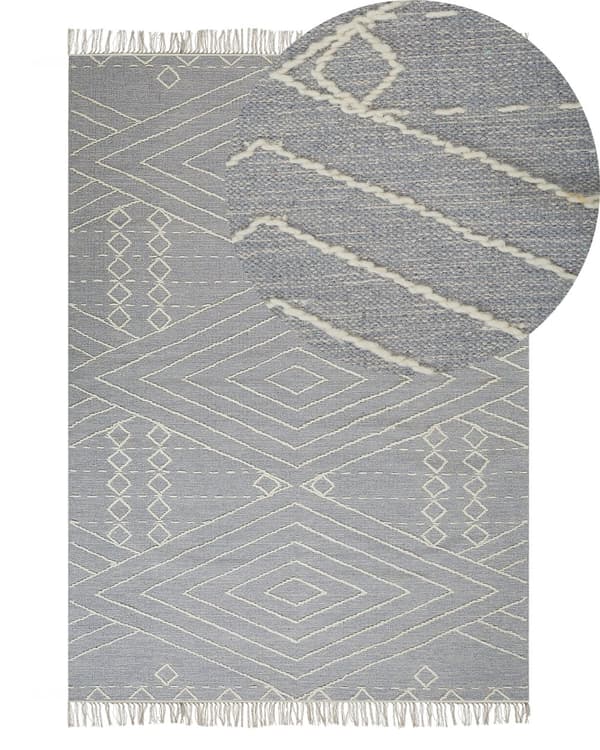 Tæppe Off-White Grå Bomuld 80 x 150 cm Geometrisk mønster Runer Stamme kvaster Orientalsk