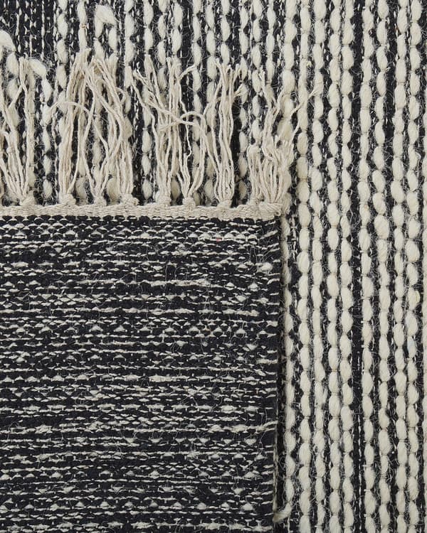 Tæppe Off-White Sort Bomuld 140 x 200 cm Geometrisk mønster Runer Stamme kvaster Orientalsk