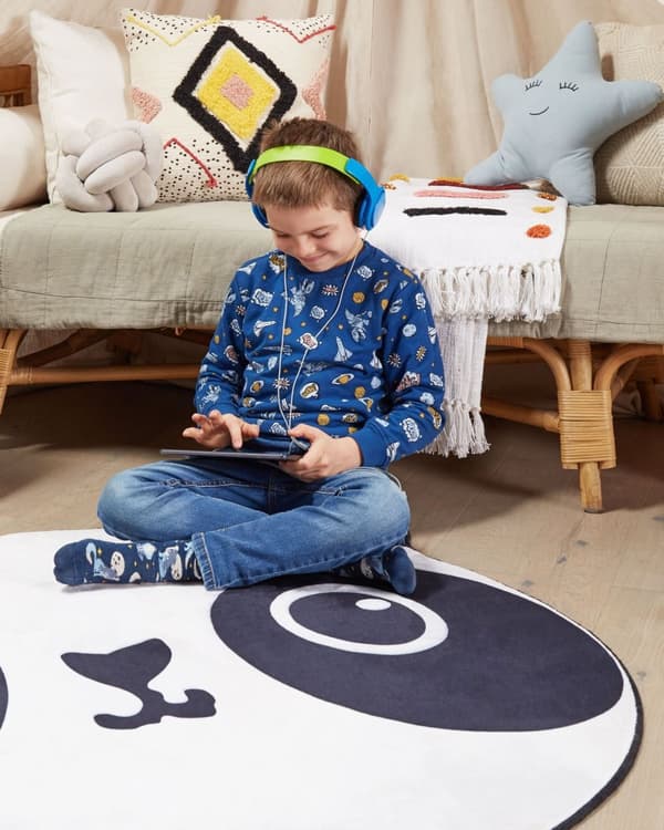 Børnetæppe i sort og hvid polyester ⌀ 120 cm legemåtte med pandatryk børneværelse