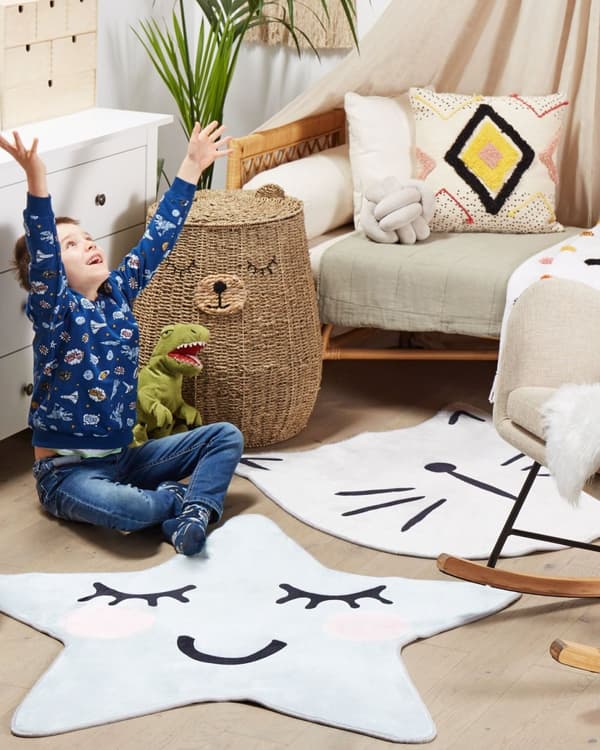 Børnetæppe hvid polyester ⌀ 100 cm legemåtte med katteprint børneværelse værelse
