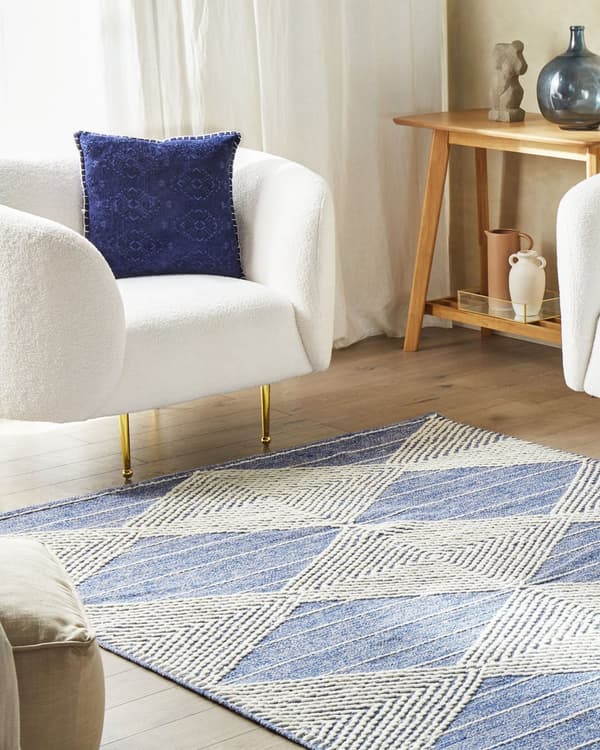 Matto vaalea beige sininen 160 x 230 cm villa geometrinen kuvio suorakulmio moderni boho