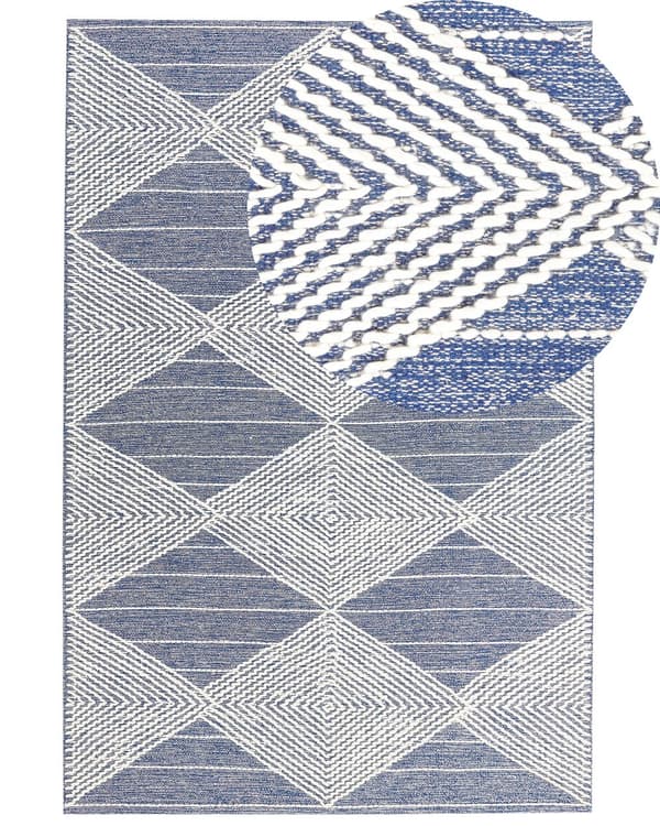 Matto vaalea beige sininen 160 x 230 cm villa geometrinen kuvio suorakulmio moderni boho