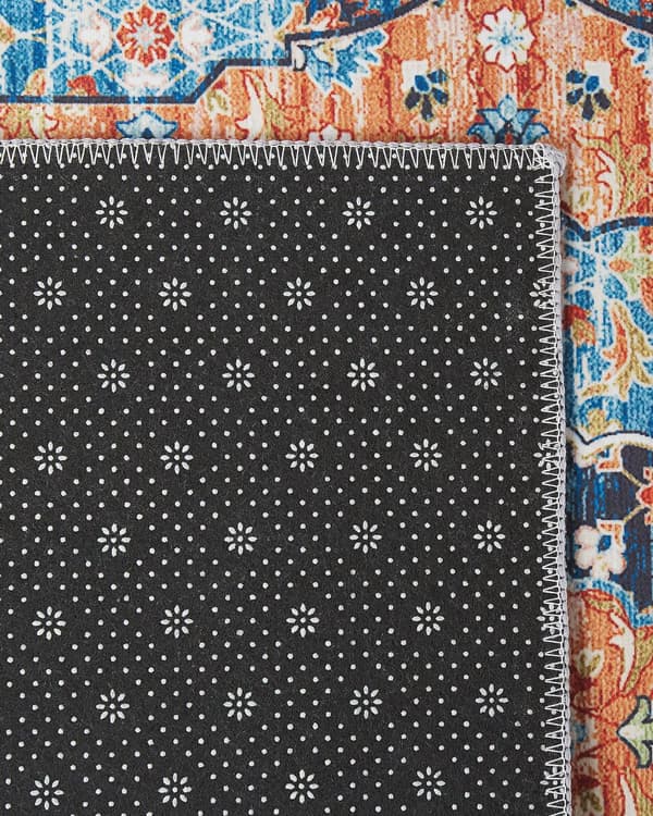 Matto sininen/oranssi polyesteri 60 x 200 cm geometrinen kuvio itämainen vintage-tyyli