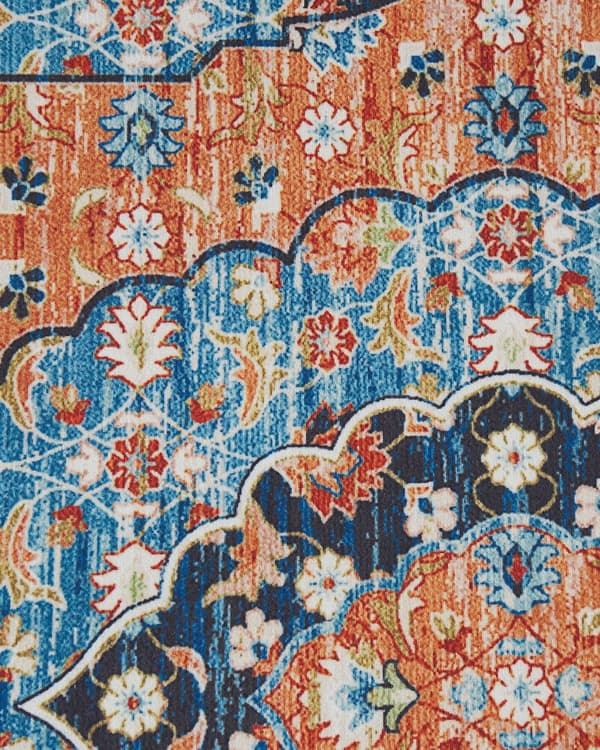 Matto sininen/oranssi polyesteri 60 x 200 cm geometrinen kuvio itämainen vintage-tyyli