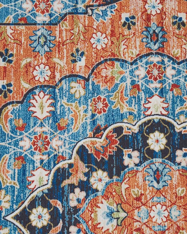 Matto sininen/oranssi polyesteri 80 x 240 cm geometrinen kuvio itämainen vintage-tyyli