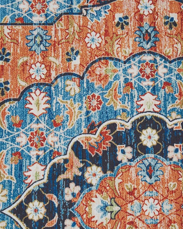 Matto sininen/oranssi polyesteri 80 x 300 cm geometrinen kuvio itämainen vintage-tyyli