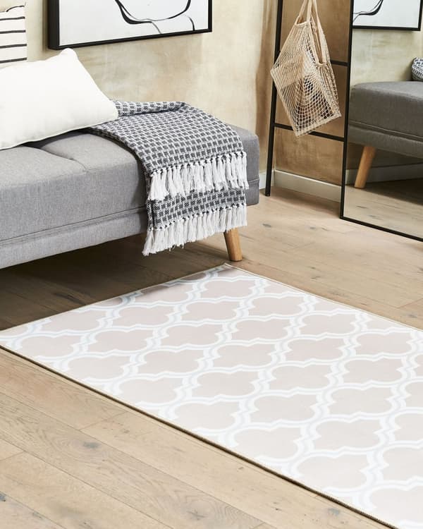 Matto beige polyesteri 80 x 200 cm quatrefoil-kuvio neliskulmainen moderni tyyli