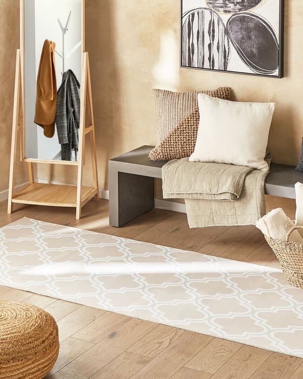 Matto beige polyesteri 80 x 300 cm quatrefoil-kuvio neliskulmainen moderni tyyli