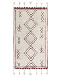 Miniatyrbild 1 av 5: Matta Off-White Mörkröd Bomull 80 x 150 cm Geometriskt Mönster Runor Stam Tofsar Orientalisk