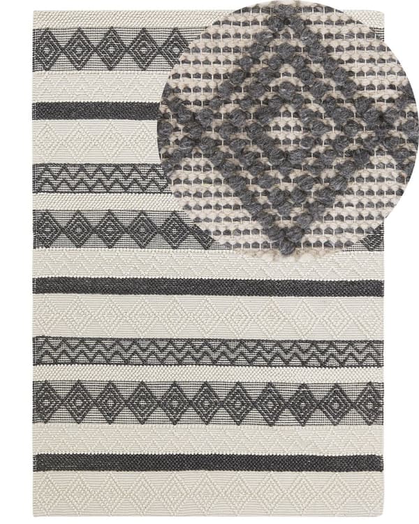 Ullmatta Beige och Grå Polyester 160 x 230 cm Handvävd Geometriskt Mönster Boho Vardagsrum Sovrum