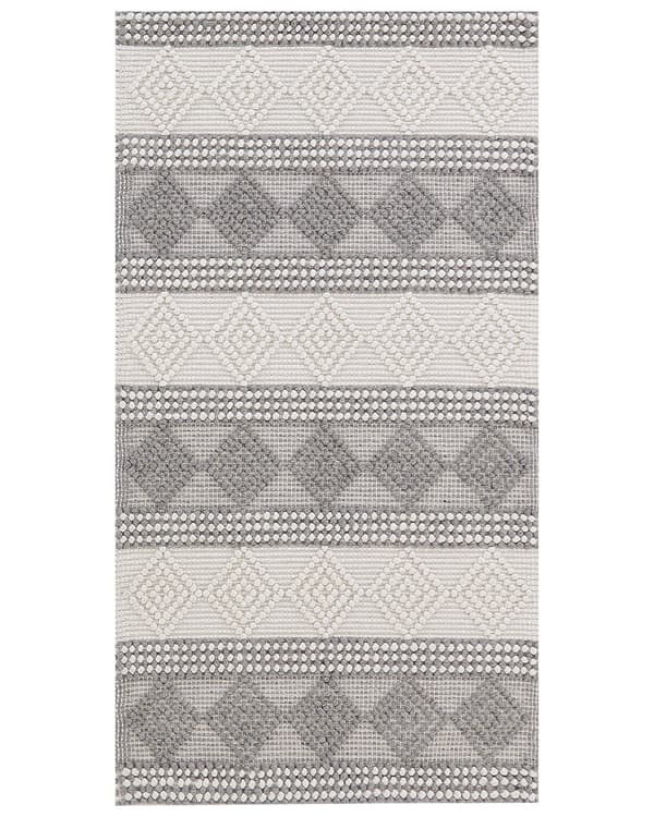Ullmatta Ljusbeige och Grå Polyester 80 x 150 cm Handvävd Geometriskt Mönster Boho Vardagsrum Sovrum