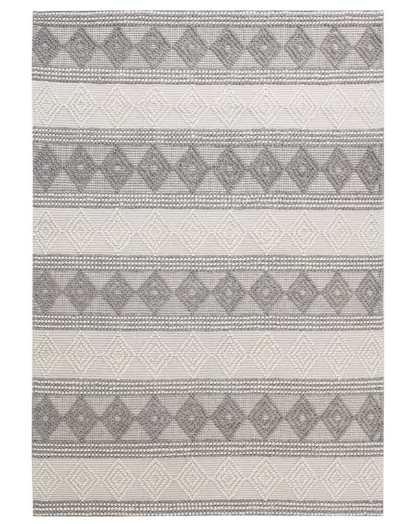 Ullmatta Ljusbeige och Grå Polyester 160 x 230 cm Handvävd Geometriskt Mönster Boho Vardagsrum Sovrum