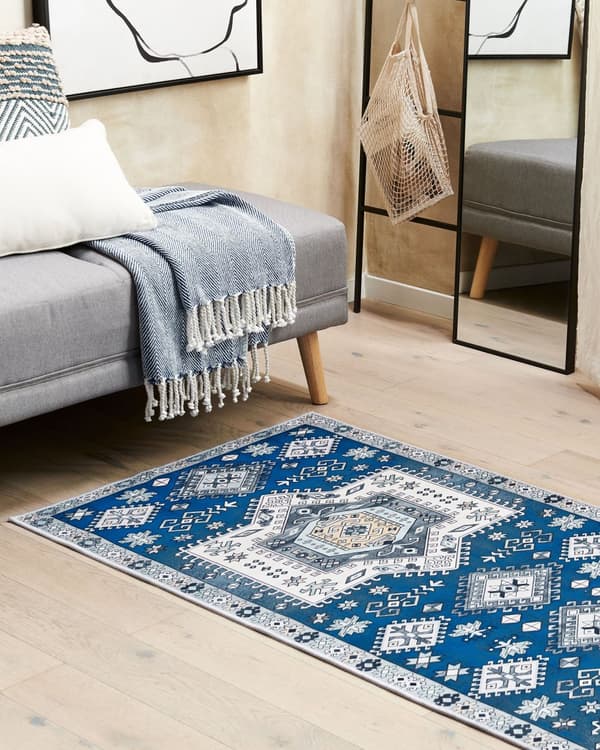 Matto sininen beige 70 x 200 cm polyesteri geometrinen kuvio suorakulmio moderni perinteinen