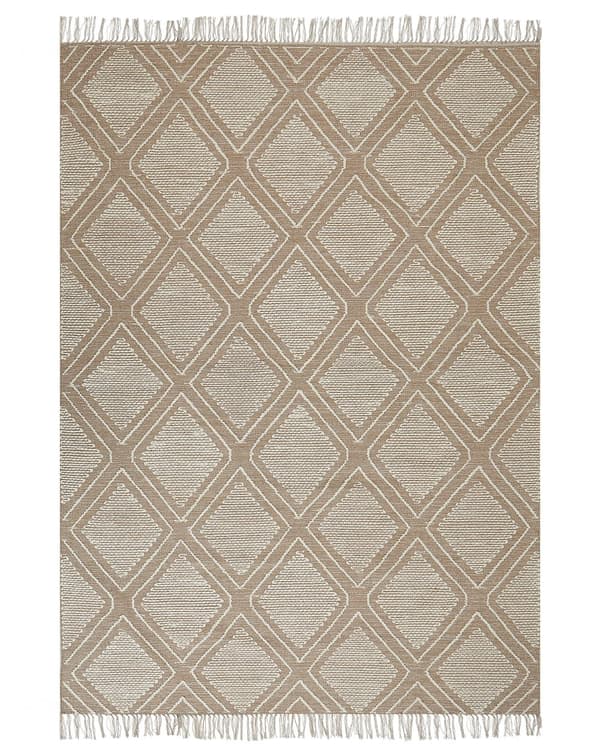 Matto beige/valkoinen puuvilla 140 x 200 cm timanttikuvio hapsut moderni tyyli