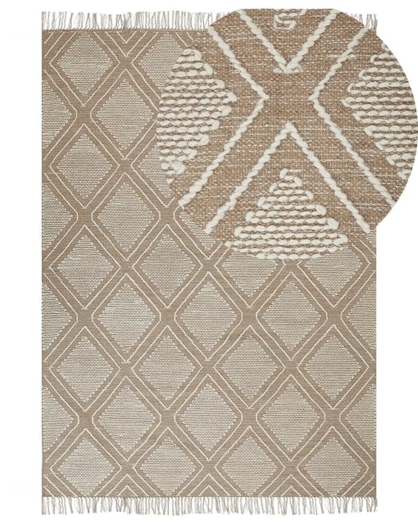 Matto beige/valkoinen puuvilla 140 x 200 cm timanttikuvio hapsut moderni tyyli