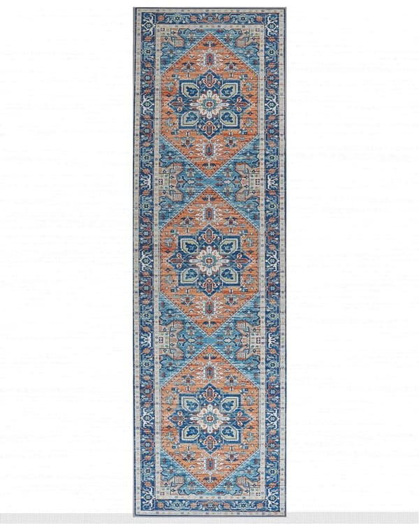 Matto sininen oranssi 60 x 200 cm polyesteri suorakulmio itämainen kuvio moderni perinteinen