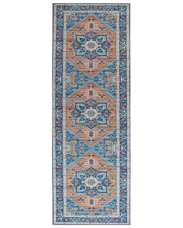 Matto sininen oranssi 70 x 200 cm polyesteri suorakulmio itämainen kuvio moderni perinteinen