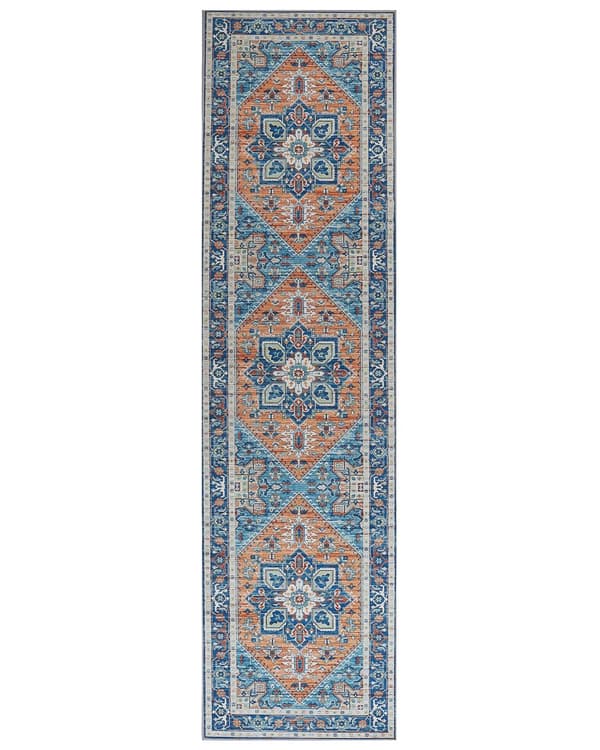 Matto sininen oranssi 80 x 300 cm polyesteri suorakulmio itämainen kuvio moderni perinteinen