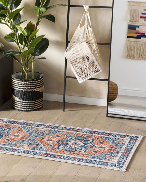 Gulvtæppe Blå Orange Polyester 70 x 200 cm Dekorativ Tæppeløber Mønstret Orientalsk til Entré Stue med Skridsikker Bund Moderne Tilbehør