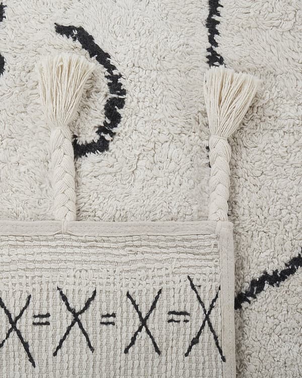 Matta Off-White Svart Bomull 160 x 230 cm Geometriskt Mönster Runor Stam Tofsar Orientalisk