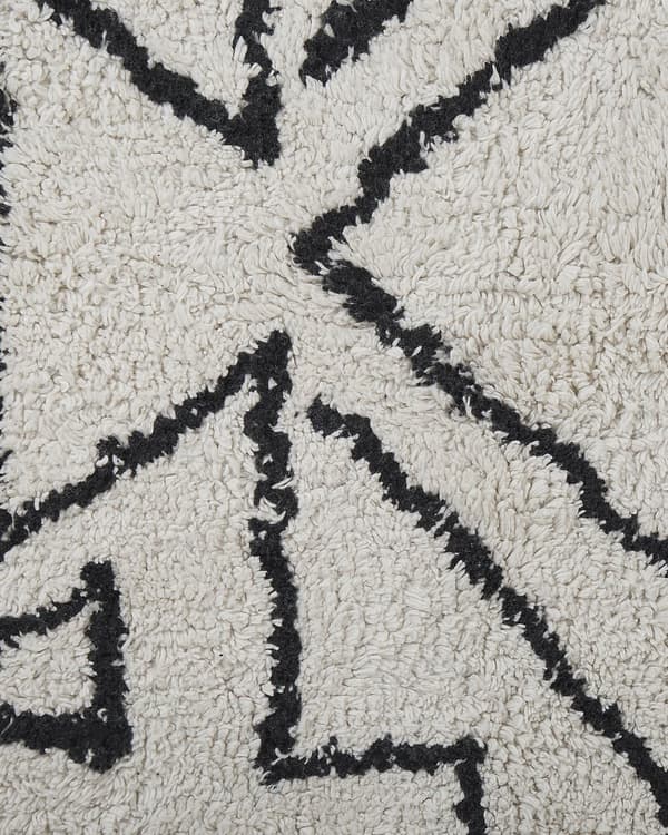 Matta Off-White Svart Bomull 140 x 200 cm Geometriskt Mönster Runor Stam Tofsar Orientalisk
