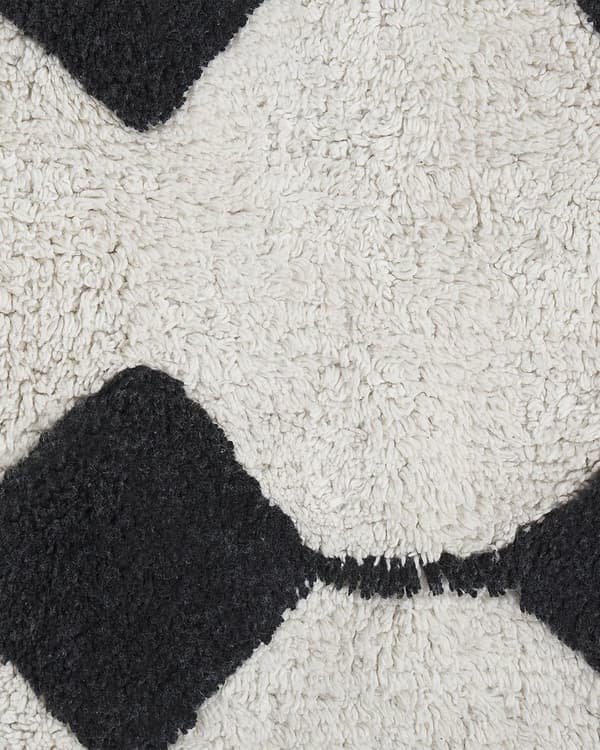 Matta Off-White Svart Bomull 160 x 230 cm Geometriskt Mönster Runor Stam Tofsar Orientalisk