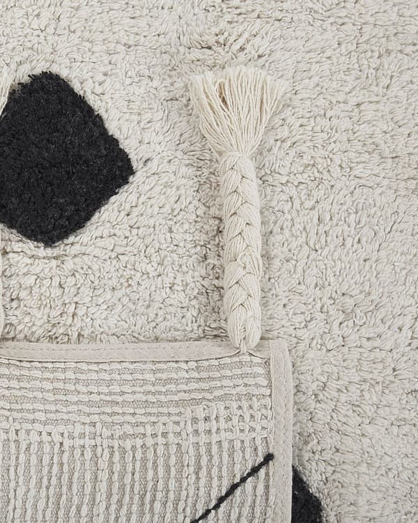 Matta Off-White Svart Bomull 160 x 230 cm Geometriskt Mönster Runor Stam Tofsar Orientalisk