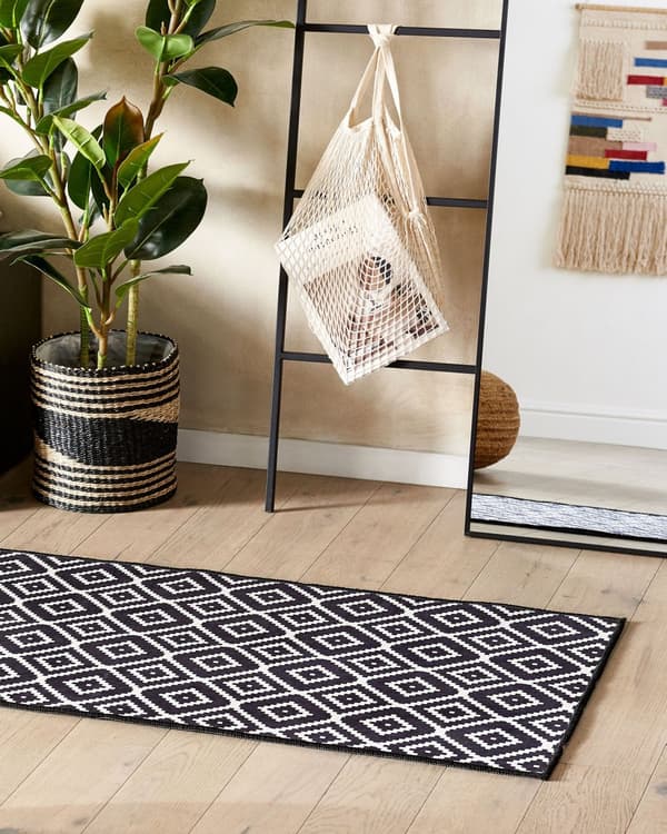Löparmatta Svart och Vit Polyester 60 x 200 cm Modern Vardagsrum Sovrum Dekorationer