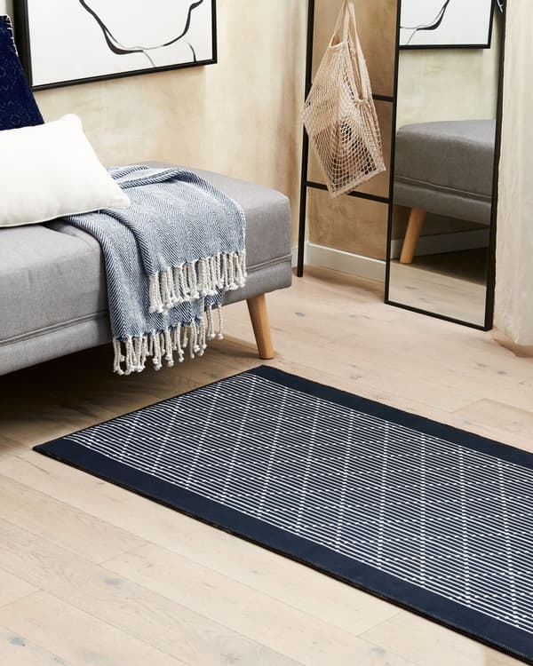 Område Tæppe Marineblå Polyester 70 x 200 cm Løber Geometrisk Mønster Stue Soveværelse Gang Traditionel