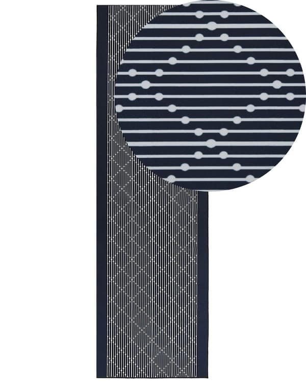 Område Tæppe Marineblå Polyester 60 x 200 cm Løber Geometrisk Mønster Stue Soveværelse Gang Traditionel